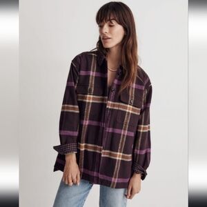 Madewell Rigby Oversized Shacket Spiced Raisin Purple Plaid Cotton Womens XS